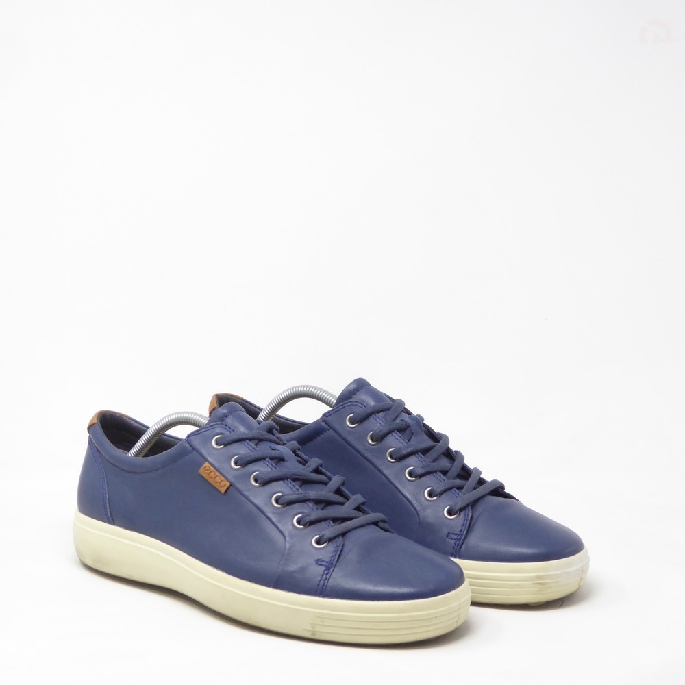 ECCO Mens Soft 7 Sneakers Shoes Blue Leather Low Top Lace Up 44 / 10